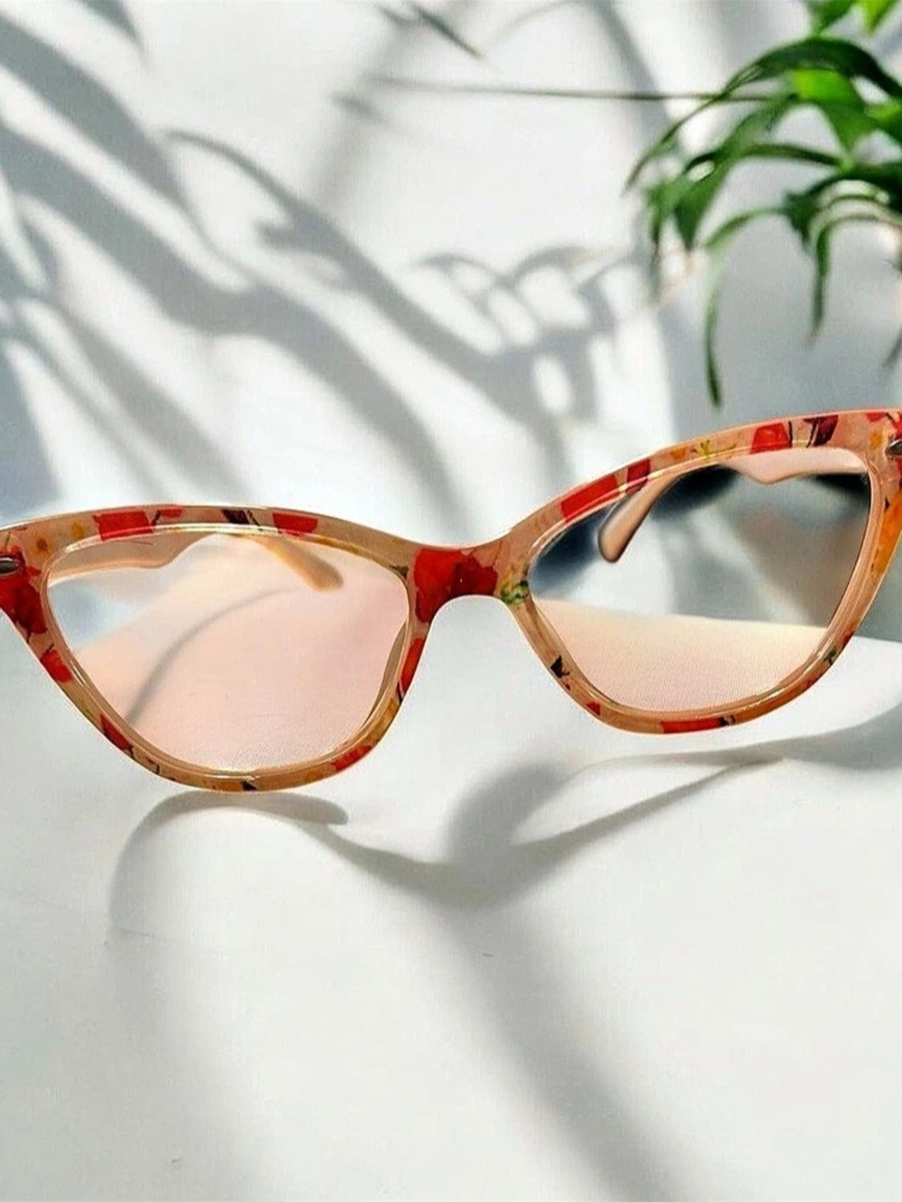 Floral-Trimmed Cat-Eye Sunglasses Orange & Pink, Frames Only